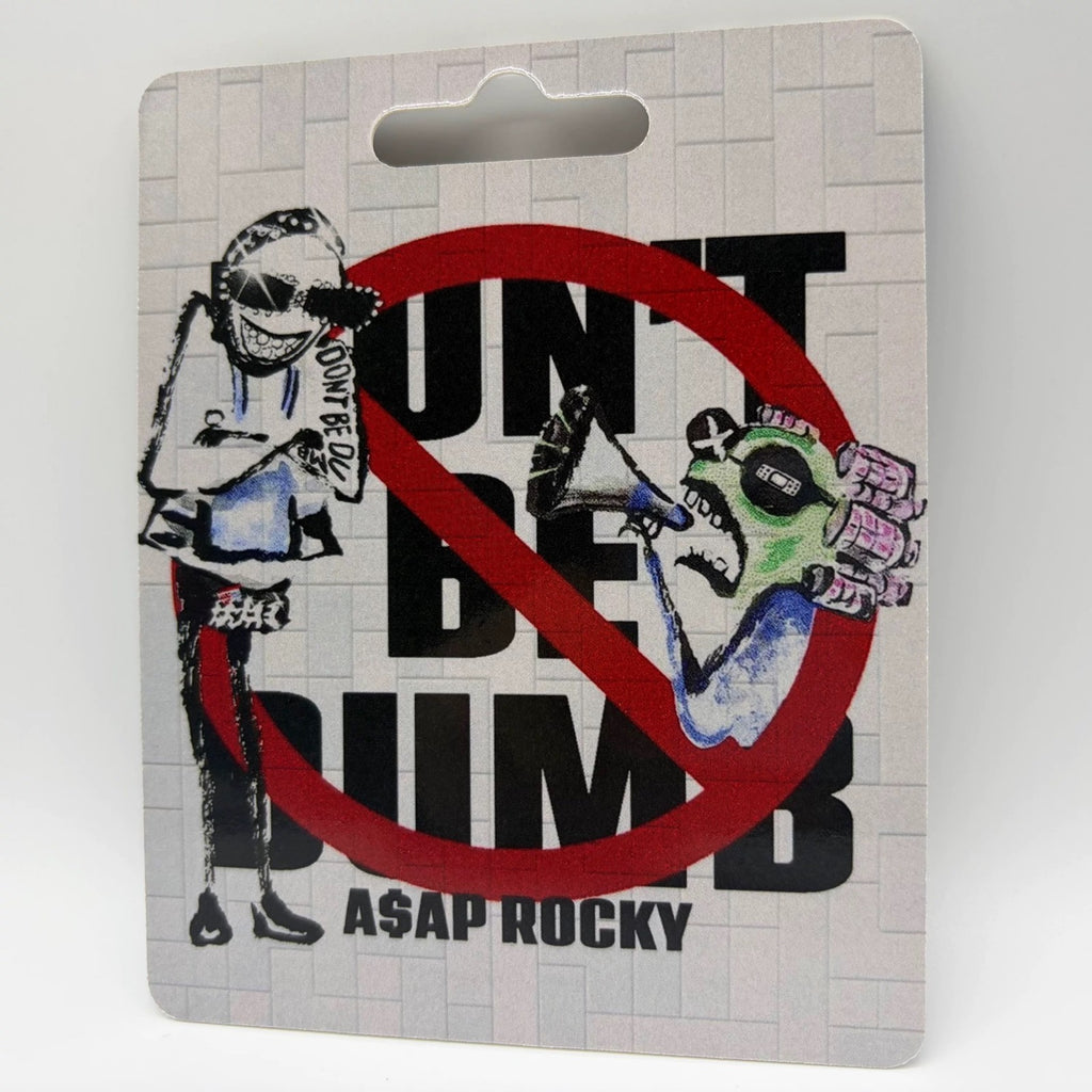 A$AP Rocky custom minifigure packaging with "Don't Be Dumb" street art design and vibrant colors.
