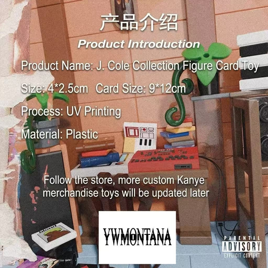 Product: J. Cole Custom Minifigure

Alt text: J. Cole Custom Minifigure in blue hoodie, displayed in plastic blister pack with album-themed card.