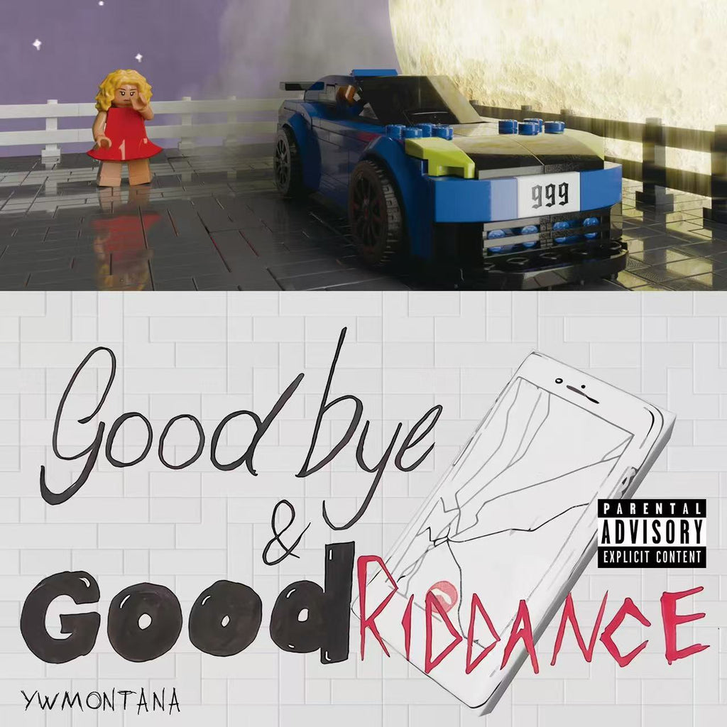 Juice WRLD "Goodbye & Good Riddance" custom minifigure packaging with album art, featuring blue car and moonlit scene.