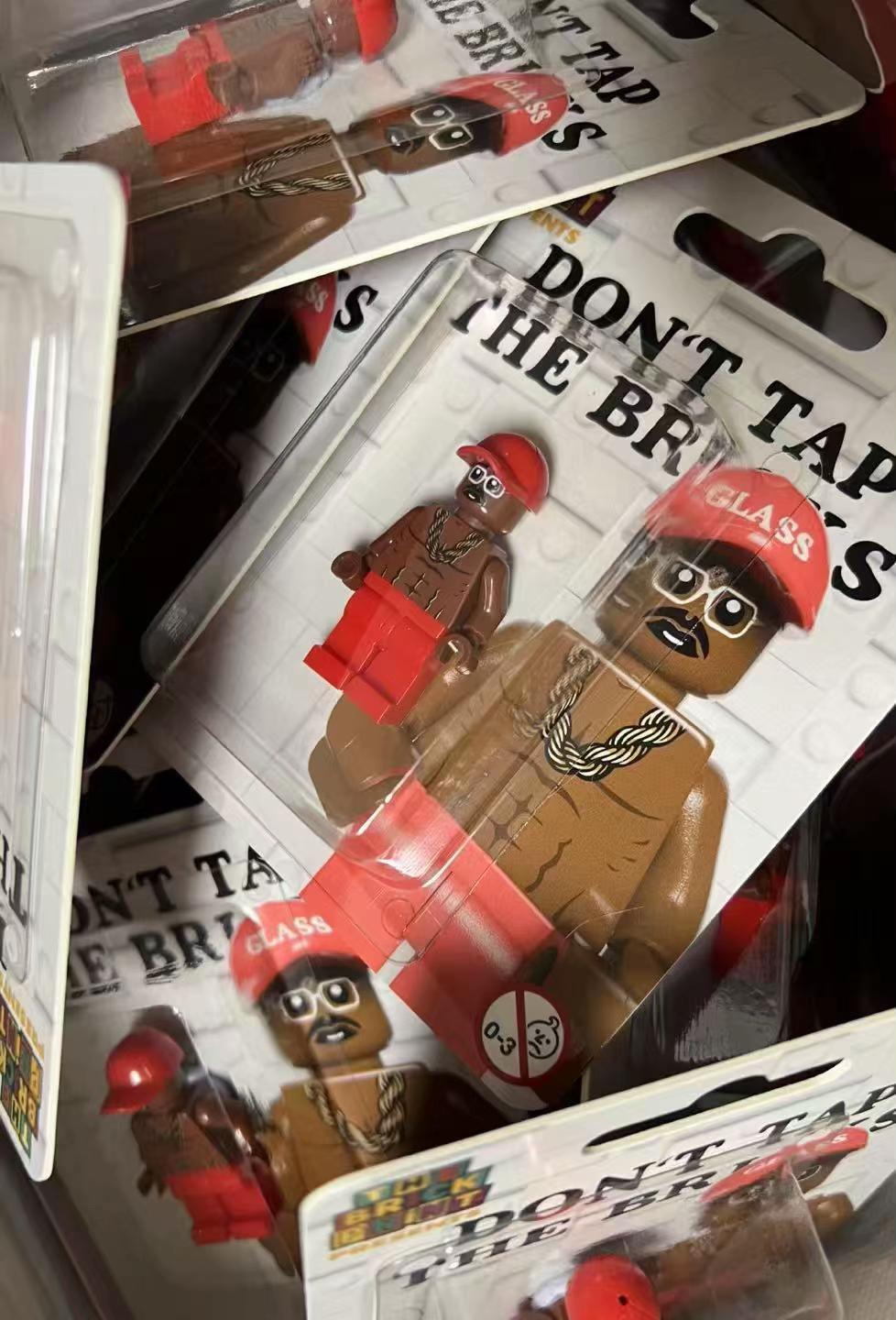 Close-up of Don't Tap The Glass custom minifigure packaging